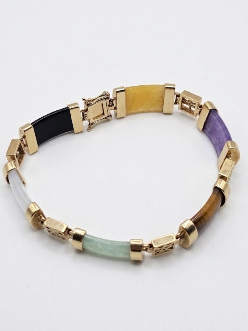 1970s Multicolor Jade Chinese Character Bracelet